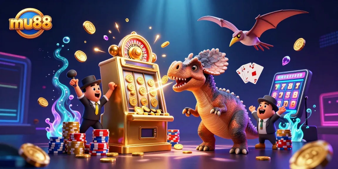 Experience the thrill of mu88 as a pachycephalosaurus wins jackpots in a dynamic casino scene.