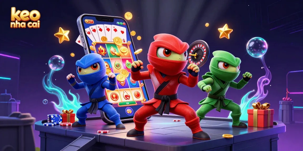 Engaging scene showcasing the keo nha cai themed illustration with ninjas amidst diverse gambling elements.