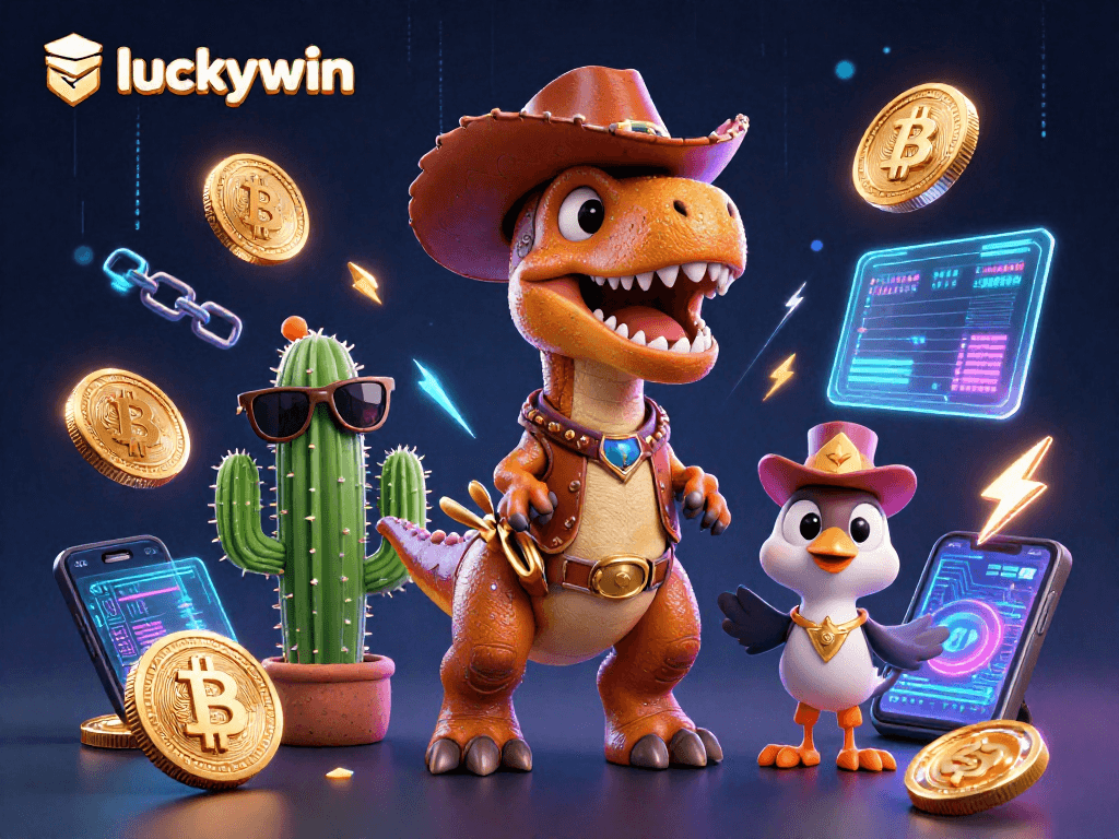 Place bets and win big with luckywin's exciting casino experience featuring a T-Rex and friends!