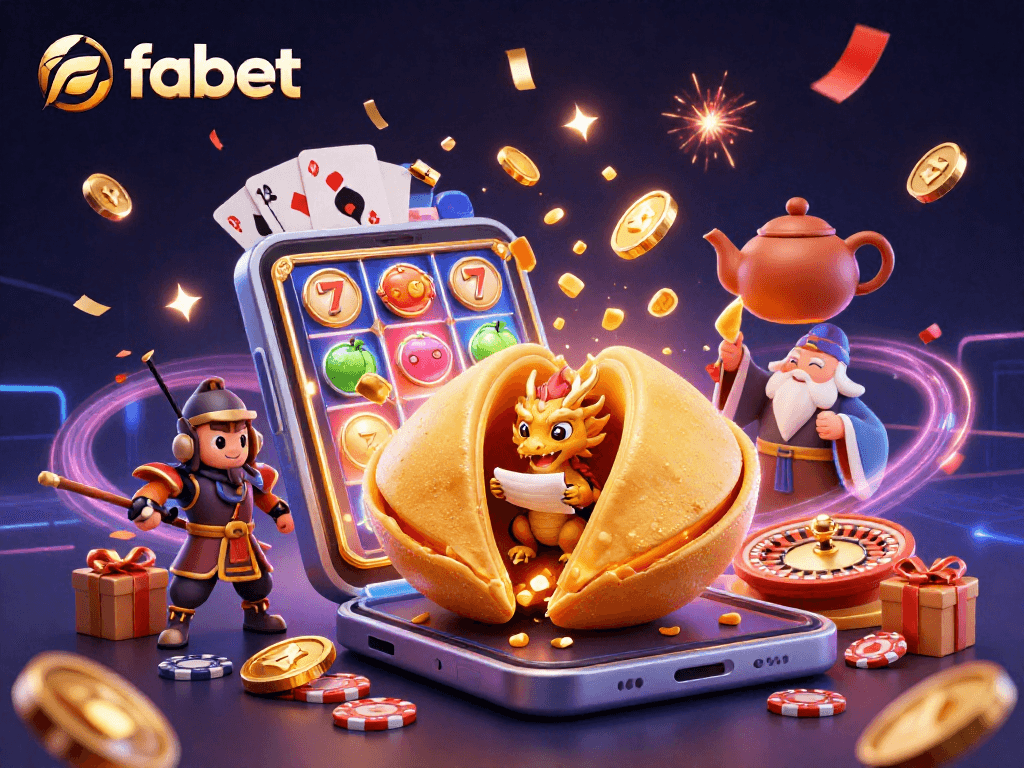 Experience winning moments at fabet with a giant fortune cookie and lucky slot elements.