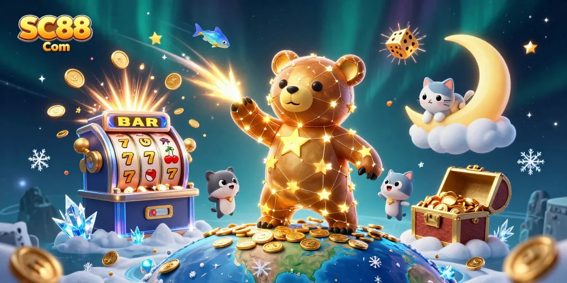 Engage with SC88 Com through a vibrant 3D casino scene showcasing a winning atmosphere and jackpot excitement.