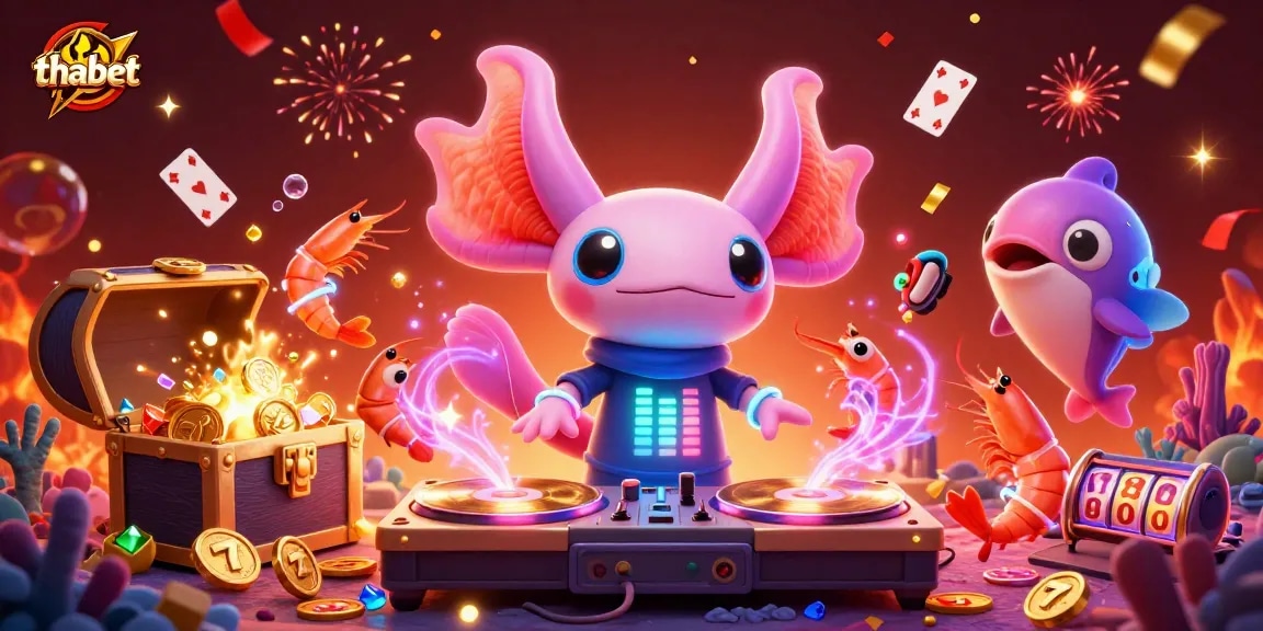 Experience thabet's vibrant underwater casino scene with a DJ axolotl spinning records