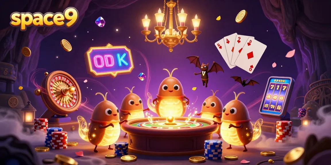 Experience thrilling gameplay at space9 with glowing glowworms lighting a dynamic casino scene.