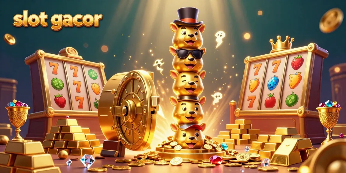 Experience thrilling gameplay with slot gacor's vibrant 3D casino illustration showcasing dynamic gold treasures.