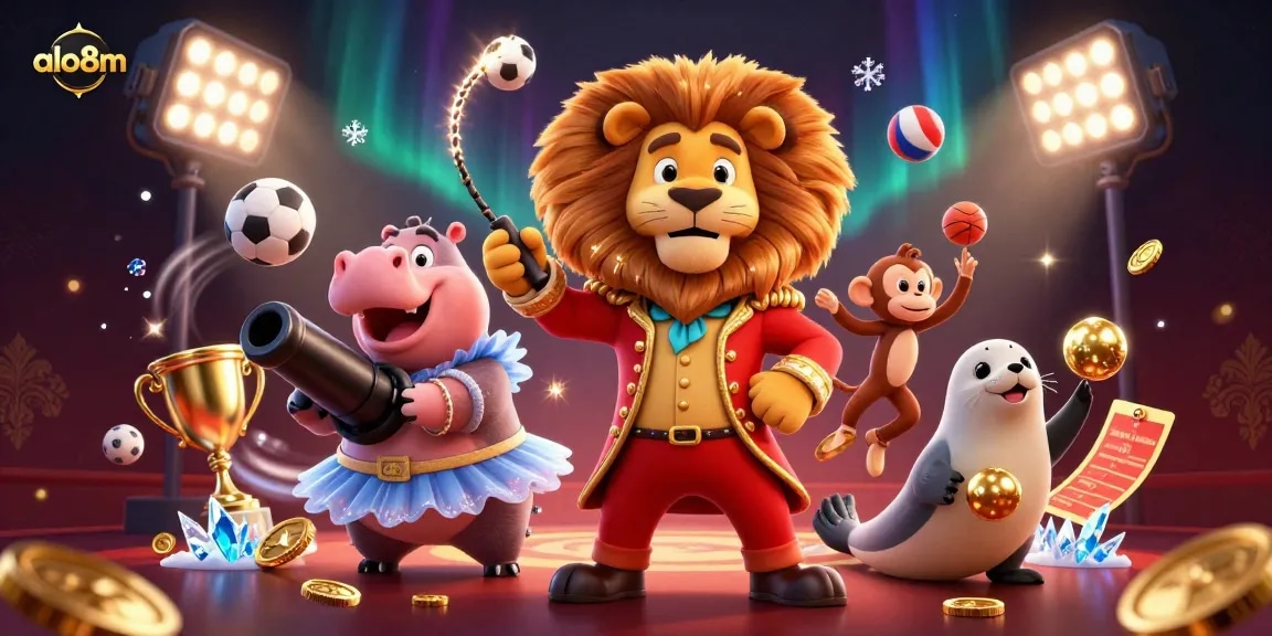 Engage in thrilling gaming action with alo8m’s vibrant casino atmosphere featuring cartoon characters.