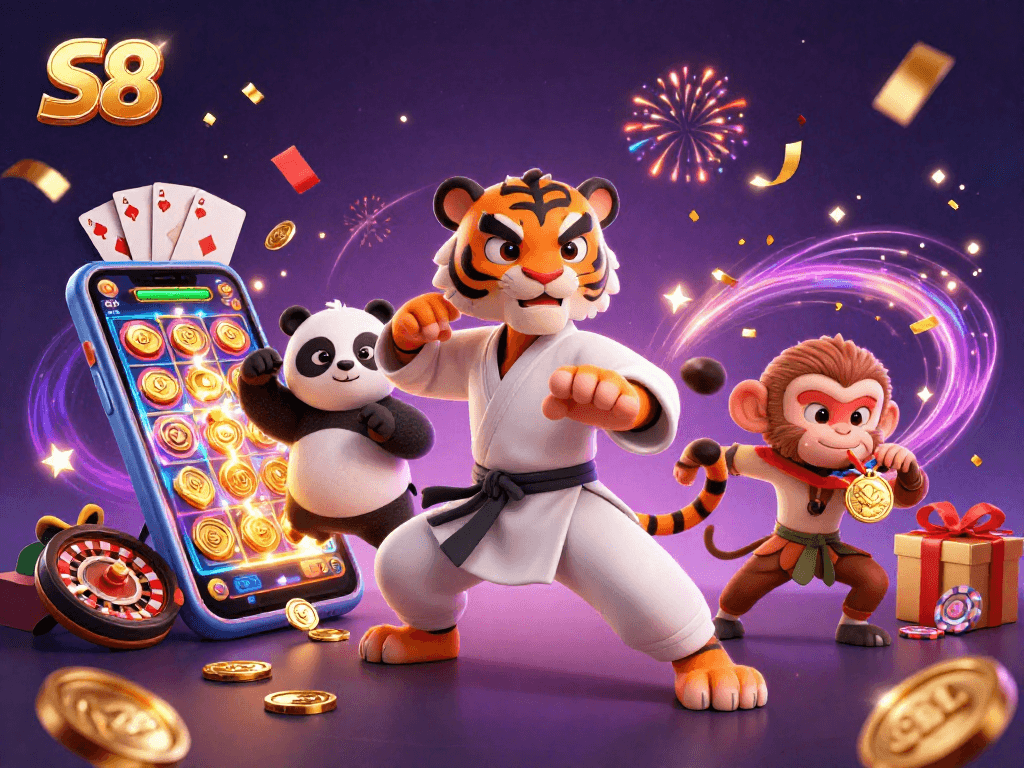 Engage with the exciting features of S8's online gaming world in this vibrant illustration.