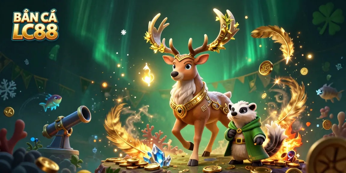 BẮN CÁ LC88 immersive scene featuring a Celtic druid fighting sea creatures with fish game artillery