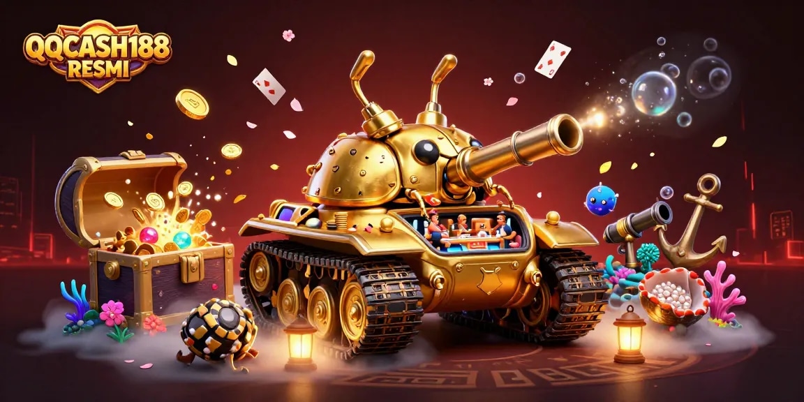 Experience the excitement of QQCASH188 RESMI with a vibrant 3D casino scene featuring winning moments and animated elements.