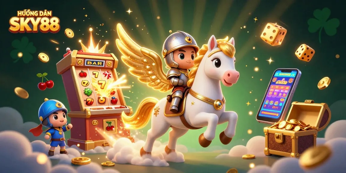 Play slots and win big with HƯỚNG DẪN SKY88 featuring a magical horse and dynamic casino elements.