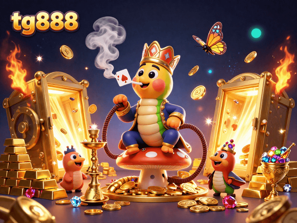 Experience winning excitement with tg888's vibrant casino scene featuring dynamic characters and treasures.