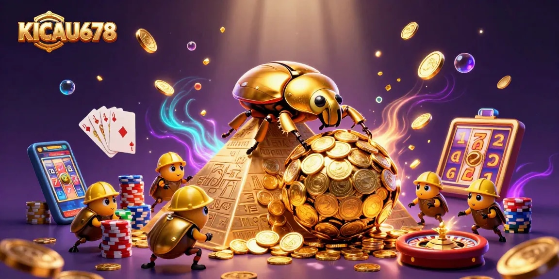 KICAU678 brings thrilling gameplay with colorful slots and golden coins cascading in an immersive casino scene.