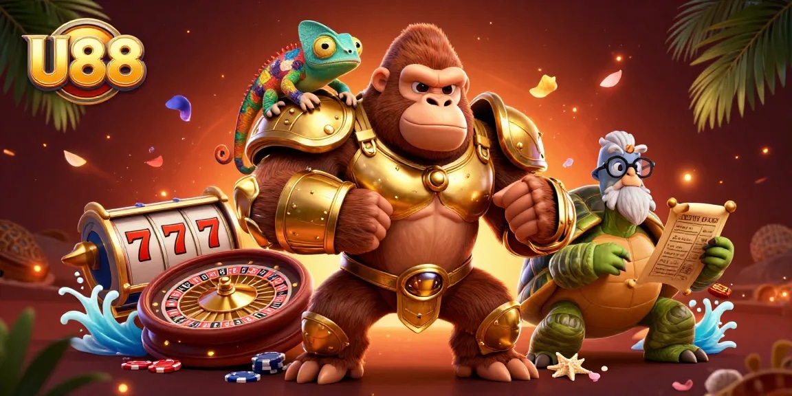 Experience U88 with vibrant casino action featuring a gorilla king and colorful elements.
