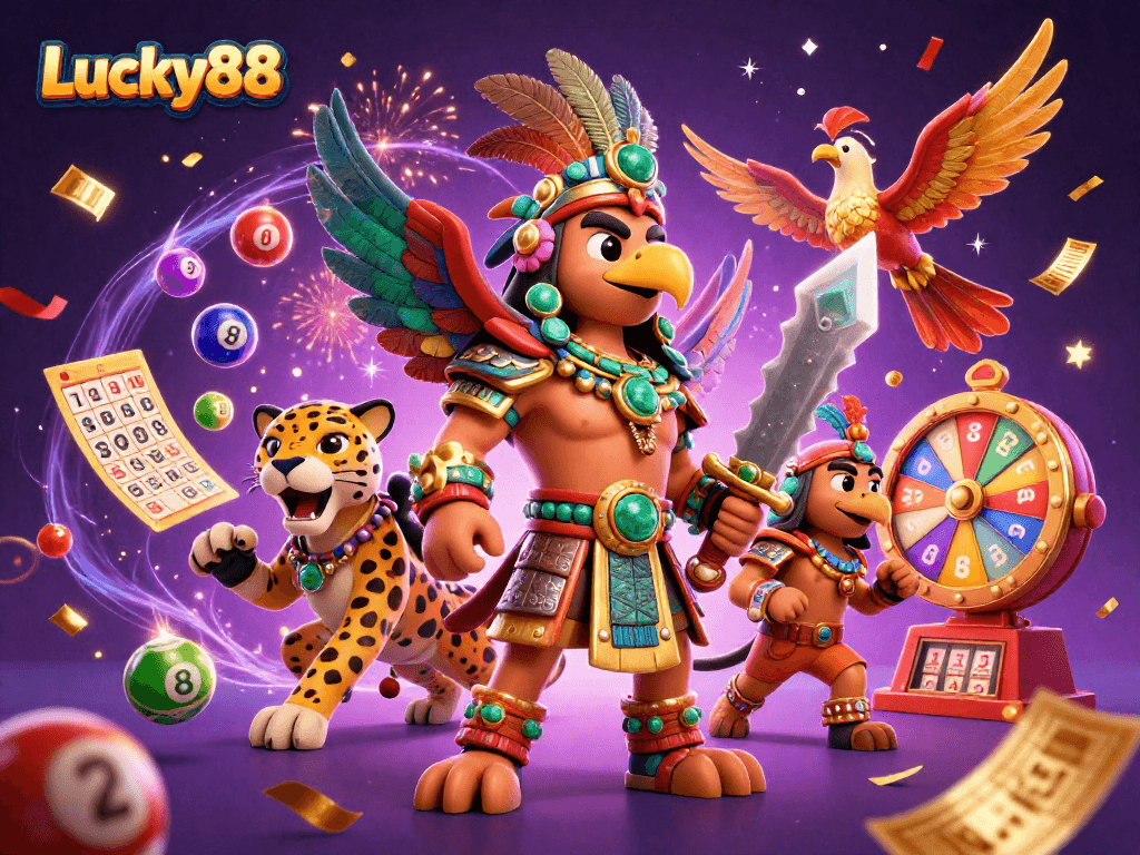 Immerse in Lucky88's dynamic gaming landscape featuring exhilarating lottery elements and captivating characters.