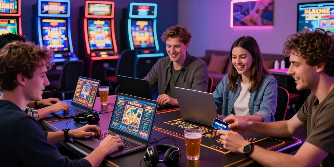 Freunde genießen ein Paysafe Card Casino-Erlebnis und spielen mit Begeisterung in einem stilvollen Zuhause.