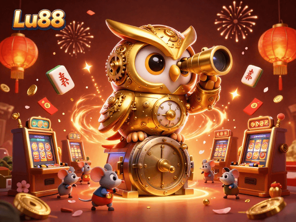 Experience the excitement of Lu88's casino games with this dynamic 3D illustration showcasing action and vibrant elements.