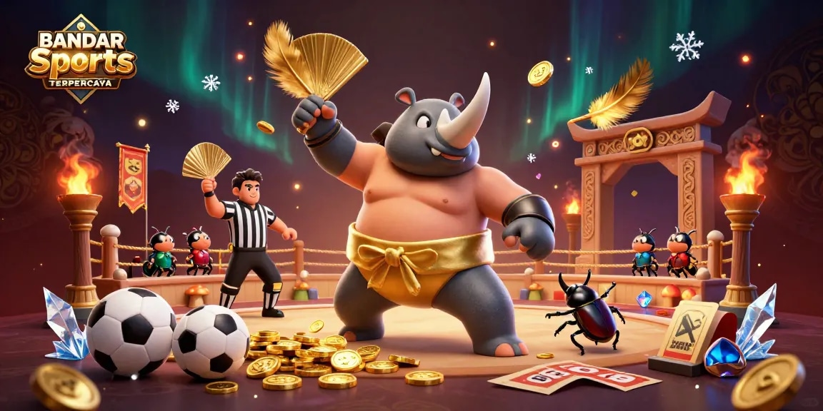 BANDAR Sports TERPERCAYA showcases thrilling betting action with dynamic characters and a vibrant gambling arena