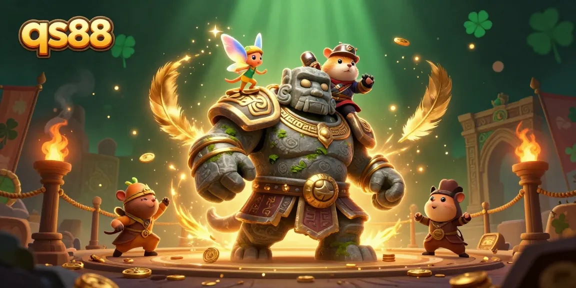 Experience exciting gaming at qs88 with this vibrant and rich illustration of magical guardians and treasures.