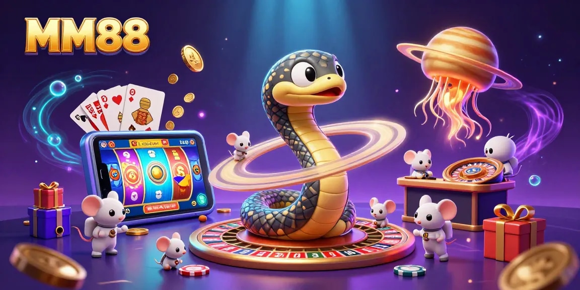 Experience thrilling gameplay at MM88 with a cosmic roulette snake and vibrant jackpot excitement!