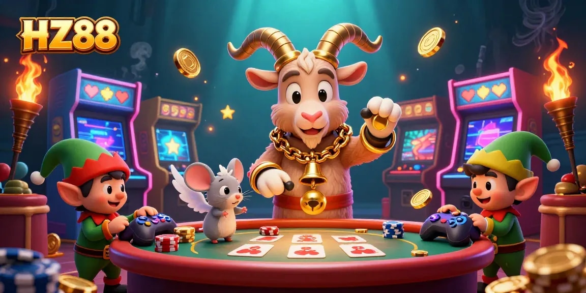 Experience thrilling gameplay with HZ88's vibrant casino scene featuring mischief and excitement.