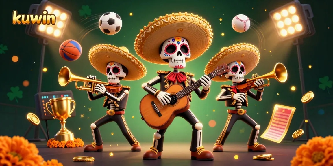 Engage with kuwin's vibrant cartoon mariachi band amidst dynamic sports action!