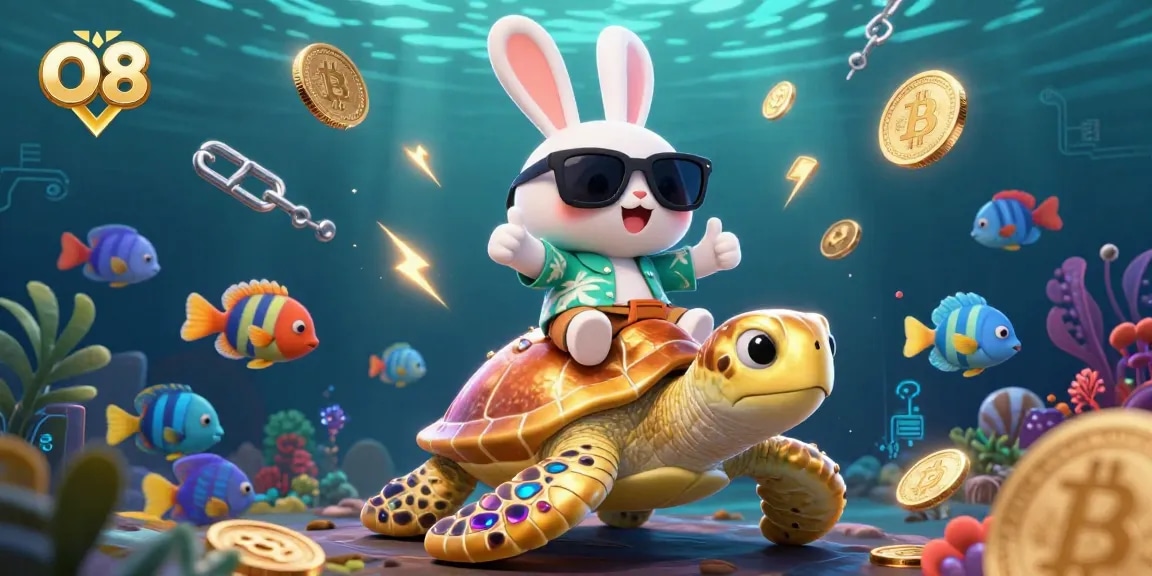 Join the excitement at O8's dynamic underwater casino adventure with colorful characters!