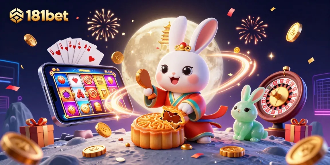 Experience the thrill of 181bet with charming lunar characters engaged in dynamic casino action.