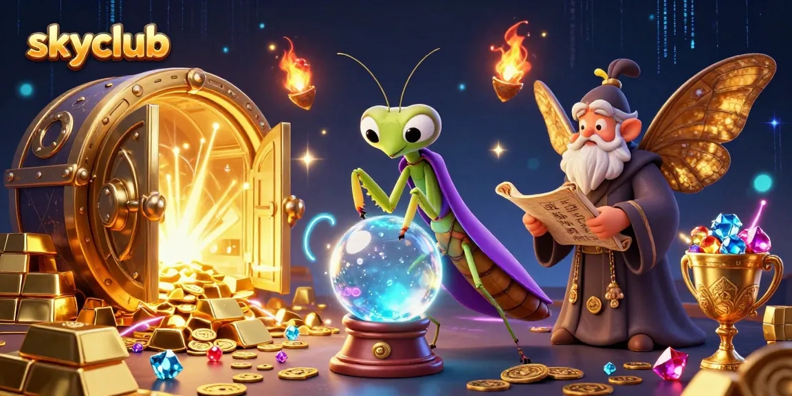 Experience gaming excitement at skyclub with a whimsical scene of fortune tellers and treasures.
