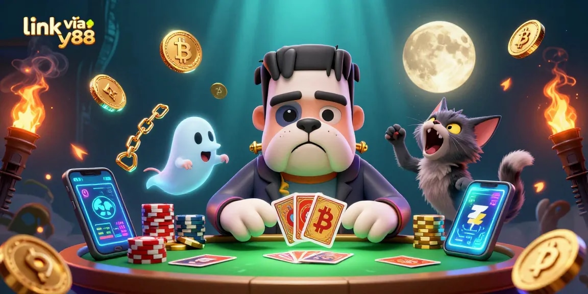 Join the action at link vào uy88, featuring a lively 3D casino scene with unique characters.