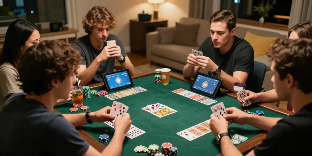 Engaging players enjoying 3 Patti no1 card game night with lively interactions.