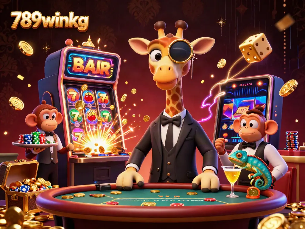 Engage in thrilling action at 789winkg with a high-roller giraffe and vibrant casino elements.