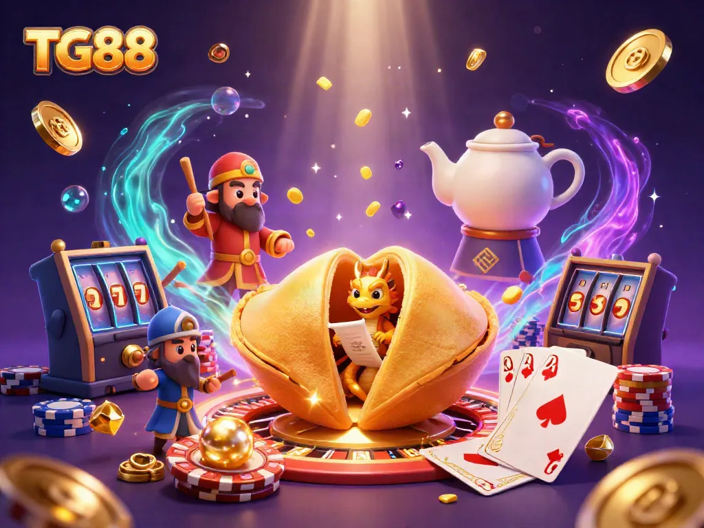 Spin the roulette and win at TG88 in this vibrant casino scene with magical elements.