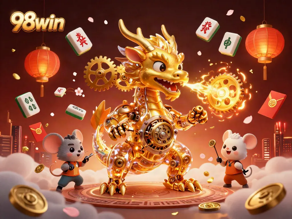 Experience thrilling gameplay with 98win, featuring a biomechanical dragon surrounded by vibrant casino elements.