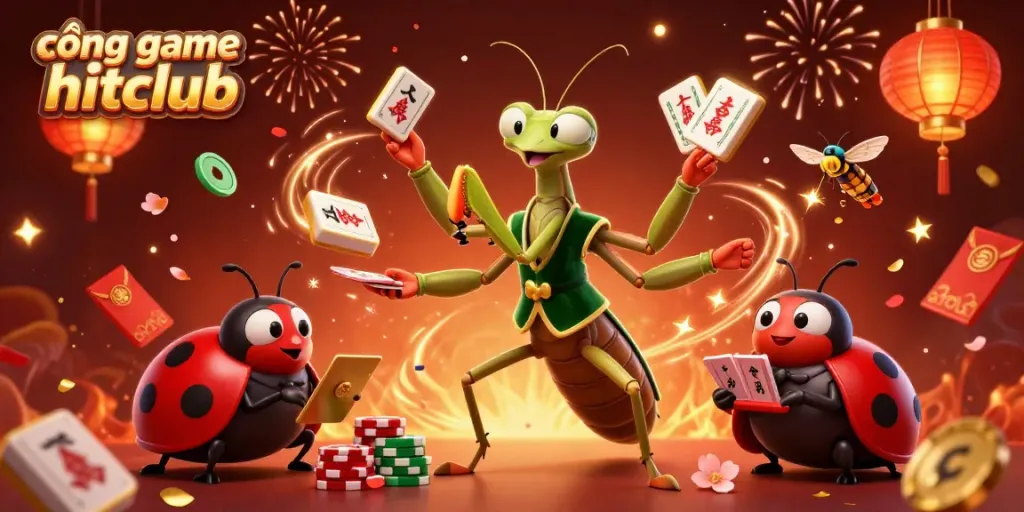 Experience the vibrant action at cổng game hitclub with festive 3D characters celebrating around dynamic gaming elements.