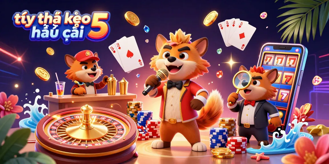 Engage with the vibrant comedy casino scene showcasing tỷ lệ kèo nhà cái 5, featuring hyenas in dynamic gambling activities.