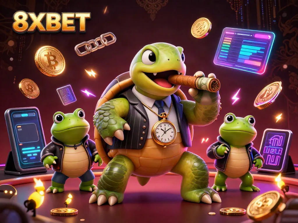 Engage in thrilling gambling adventures with 8XBET and its unique characters amidst a vibrant casino atmosphere.