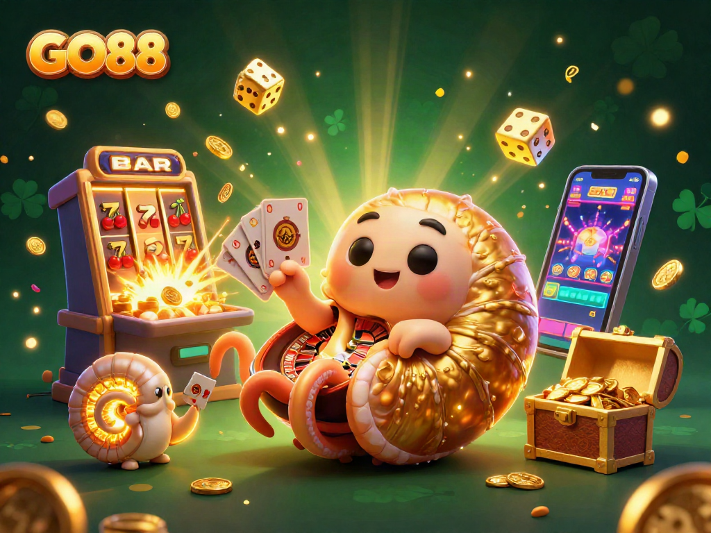 Play thrilling casino games with GO88 featuring a dynamic 3D nautilus and jackpot explosions.