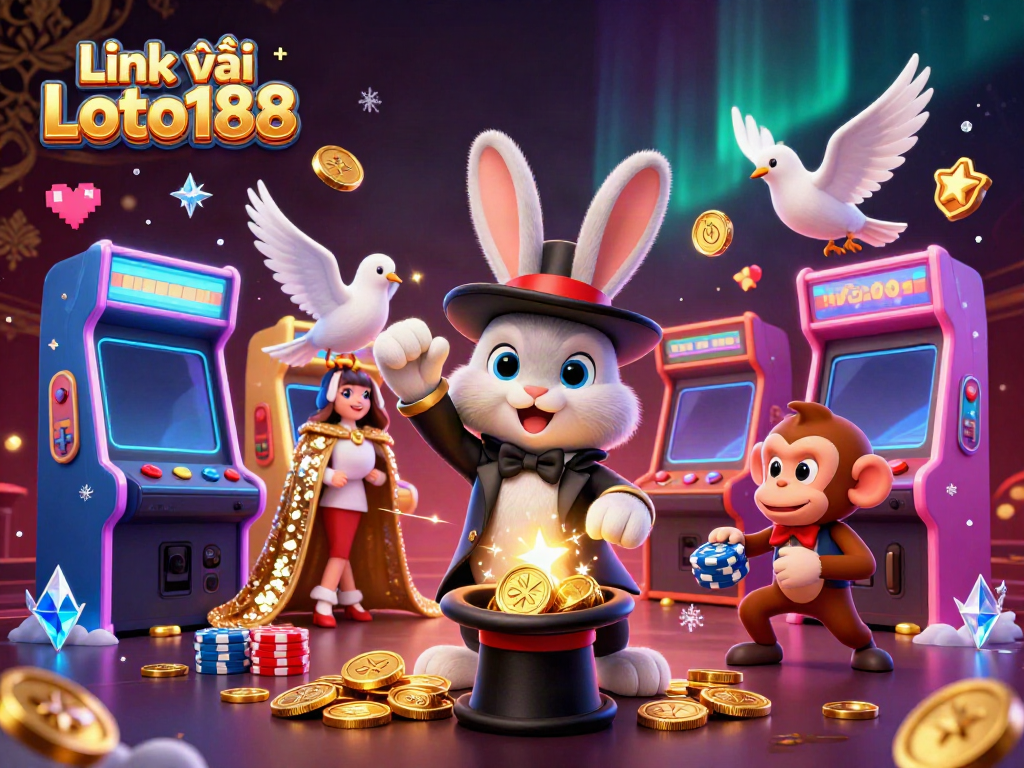 Play exciting games and collect rewards at Link vào Loto188 with our vibrant 3D illustration.
