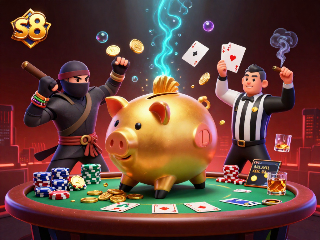 Engage in thrilling s8 gaming with a golden piggy bank sumo wrestling for coins