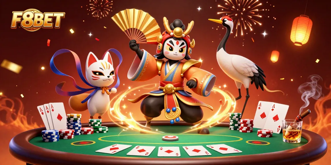 Players enjoy thrilling poker action at F8BET with dynamic characters and vibrant casino atmosphere.