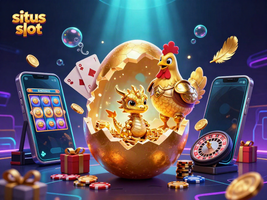 Experience the thrill of situs slot with a golden dragon and vibrant casino elements.