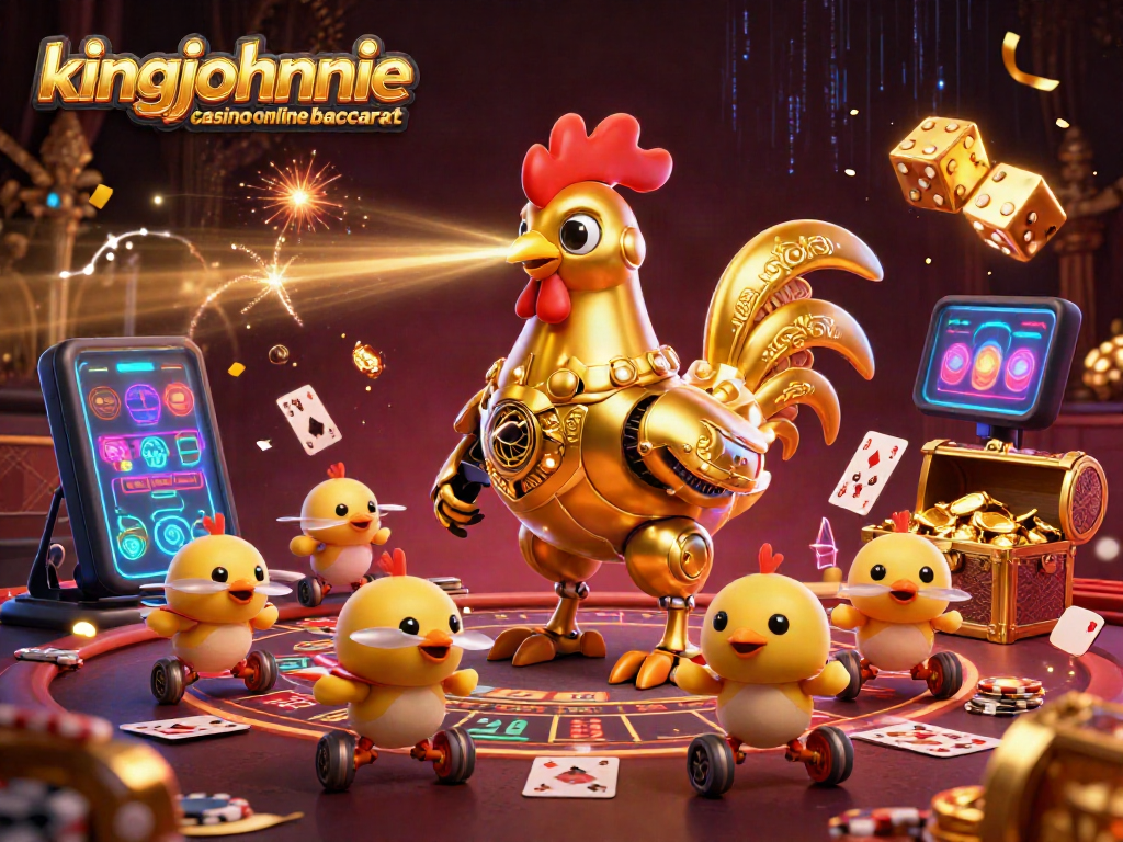 Play kingjohnnie casino online baccarat at an exciting 3D illustration featuring lively characters and game elements.