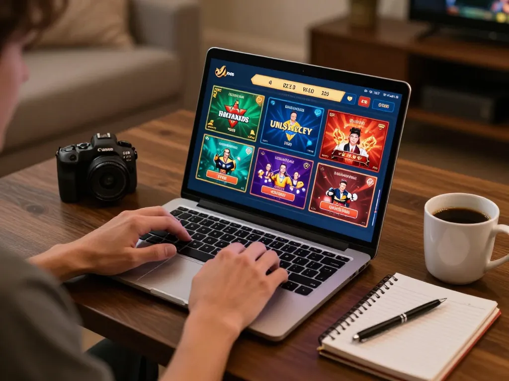 Sunwin player strategizing with notebook and coffee during online casino gaming session.